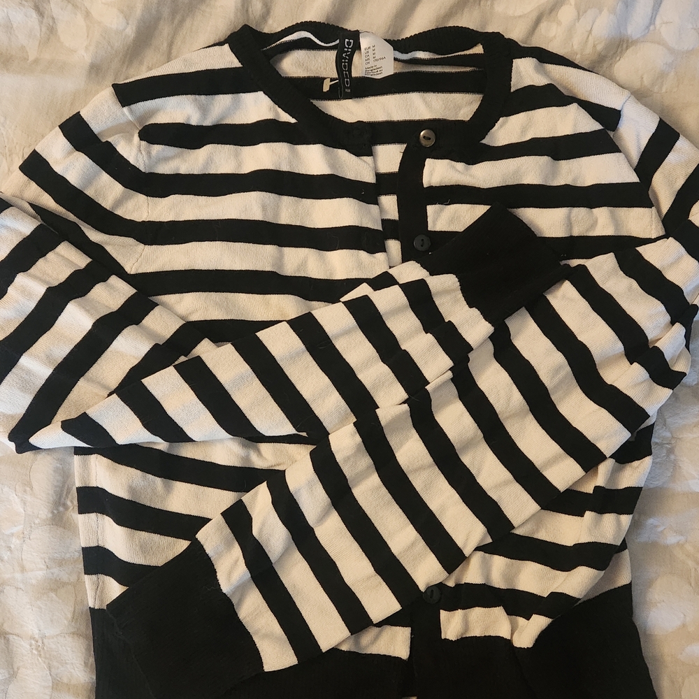H&M Black and White Striped Cardigan